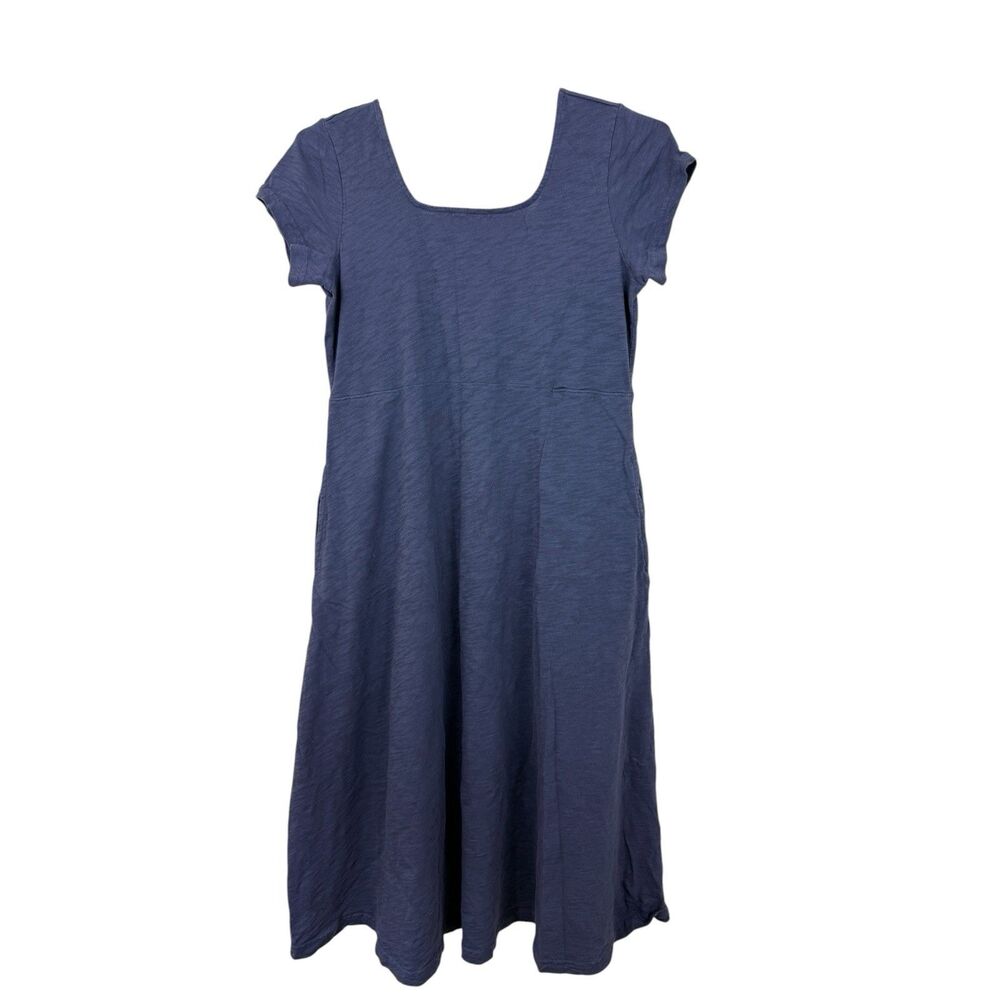 Escape by Habitat Midi Dress Sz Medium Blue Cotton Short Sleeve Square Neck